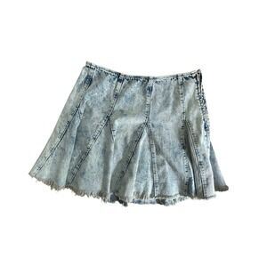 Free People Acid Wash Denim Skirt Skater Pleated‎ Mini Sz 10